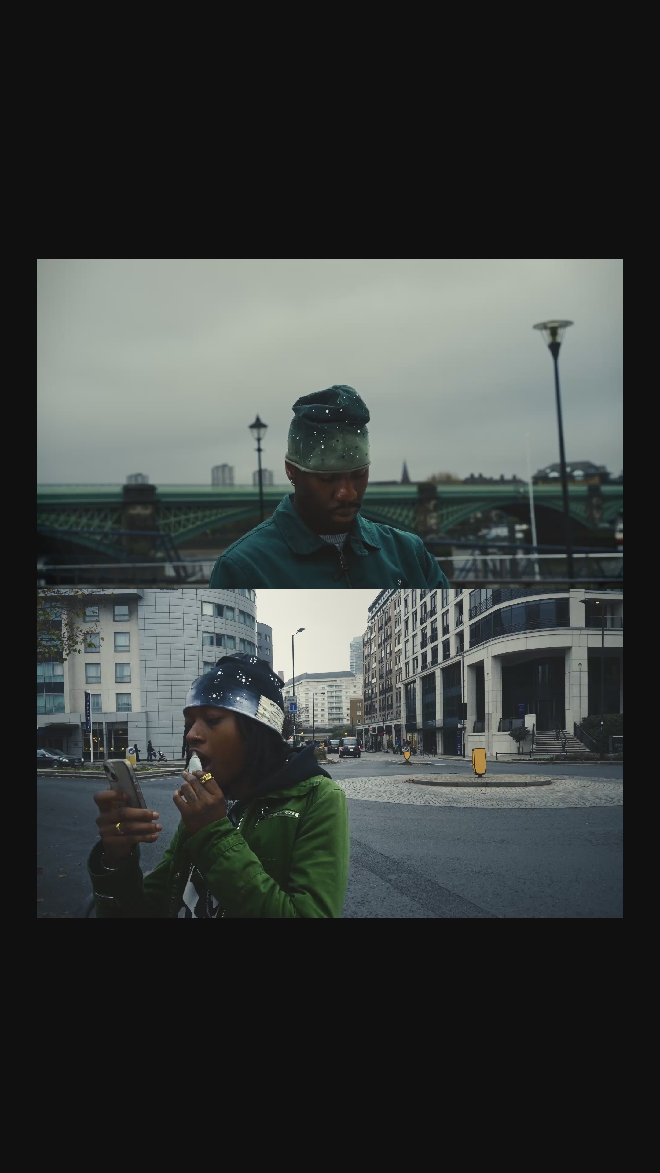 Custom Rhinestone Beanie worn in the city